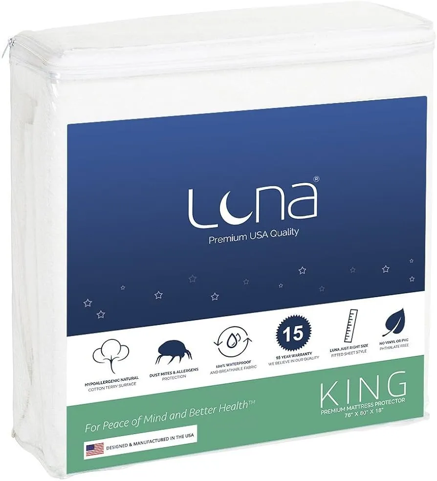 Luna hypoallergenic mattress protector in California king size