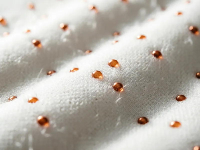 Close-up detail of the Layla copper-infused memory foam showing the copper gel beads and breathable cover